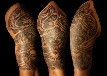 Looking for unique  Tattoos? Buddah tribute with bio-mechanic in background